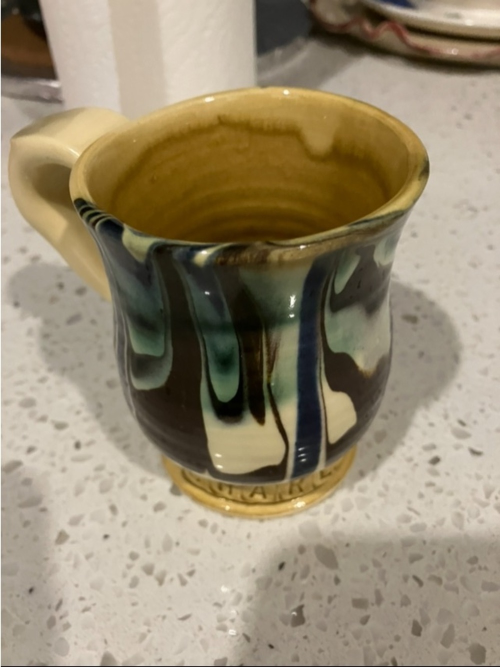 Handcrafted Drip Glaze Pottery Mug in Yellow and Green